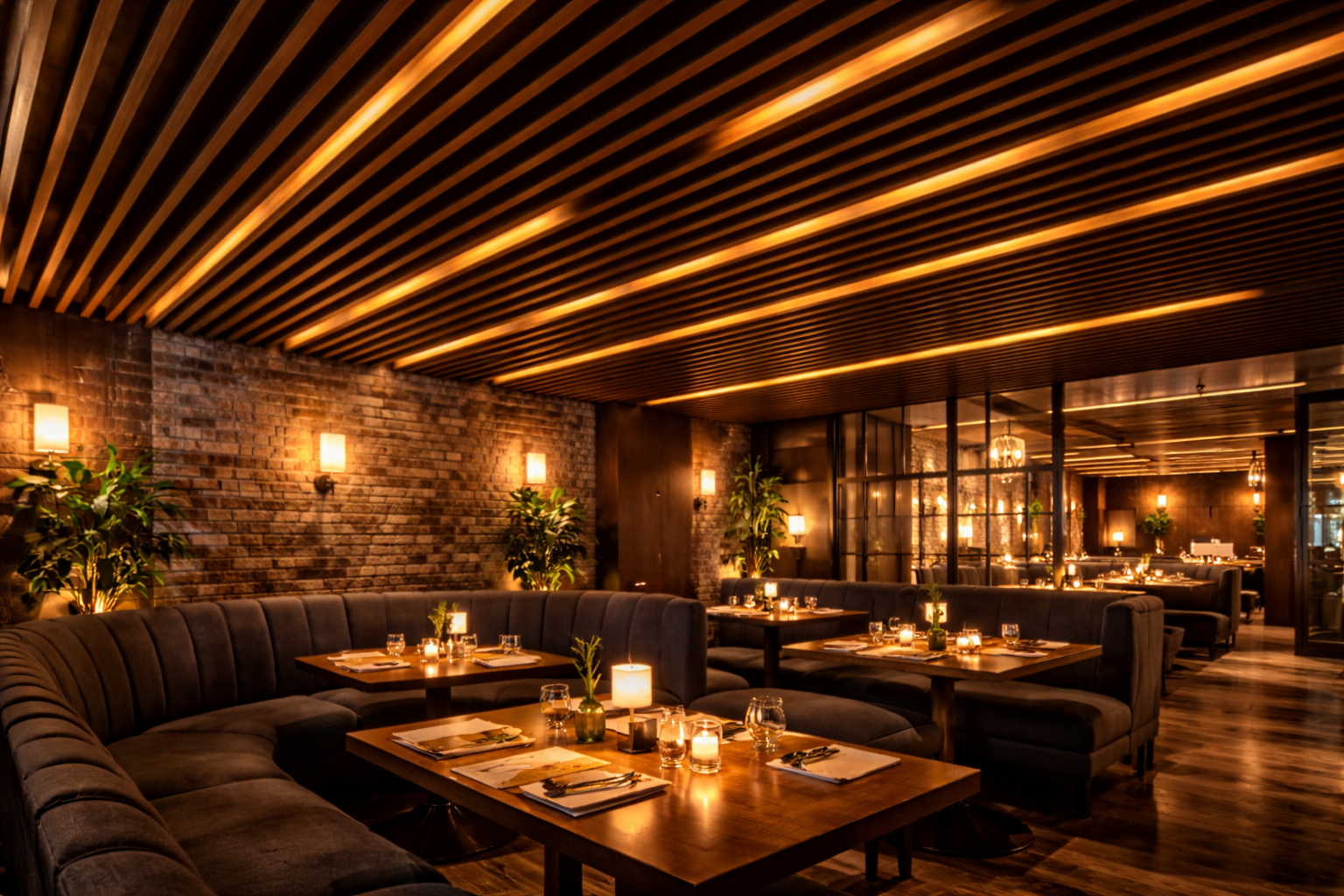 Baffle ceiling design in a modern commercial space — Bangalore