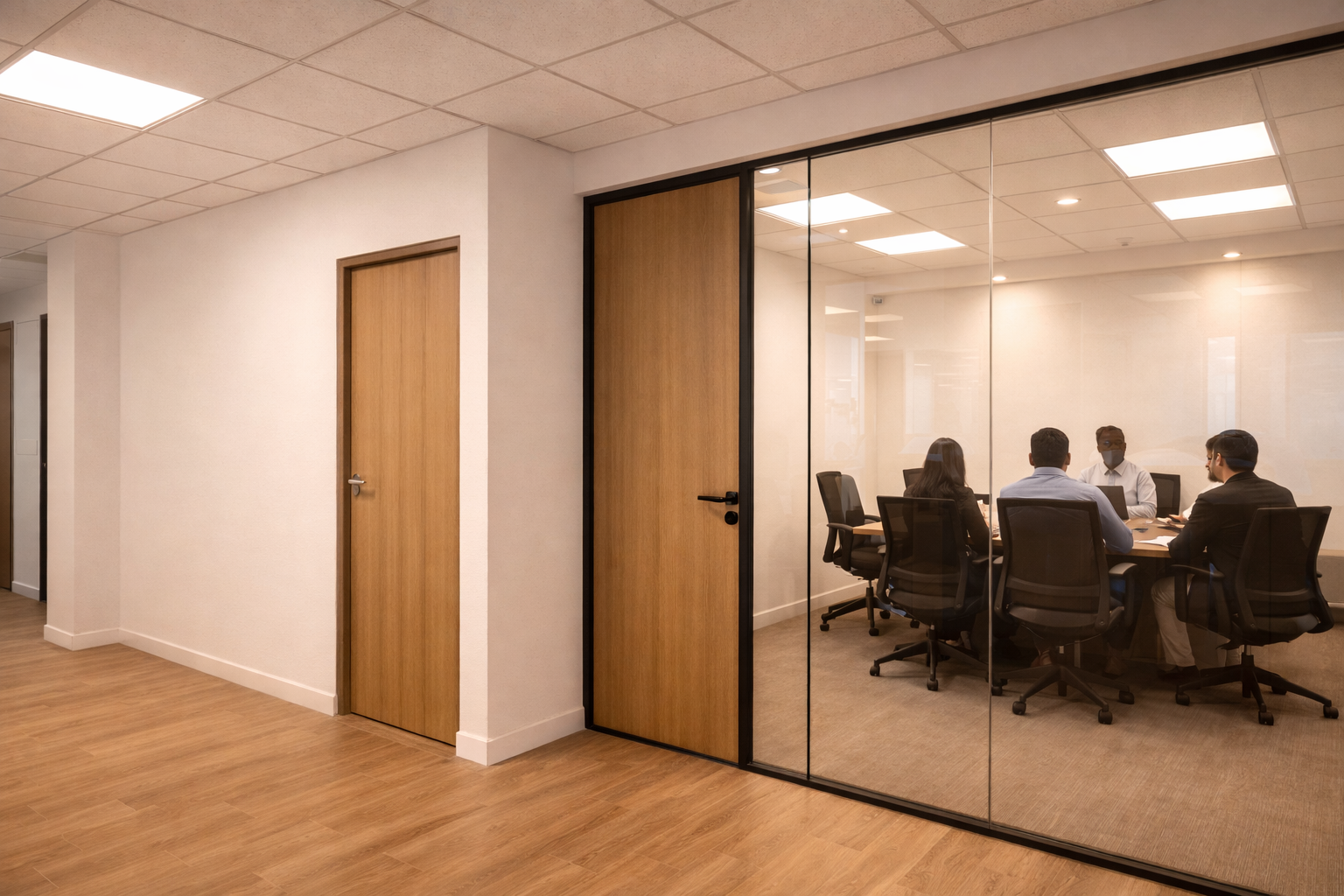 Office with gypsum and glass partition walls — Bangalore commercial space