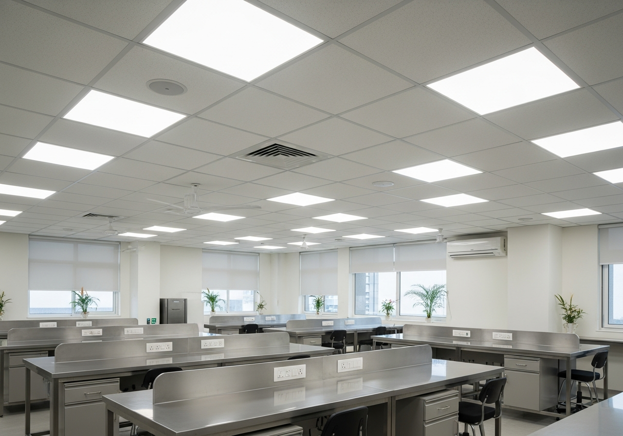 Medical laboratory with cleanroom-rated grid ceiling, Rajajinagar — Elysian False Ceiling
