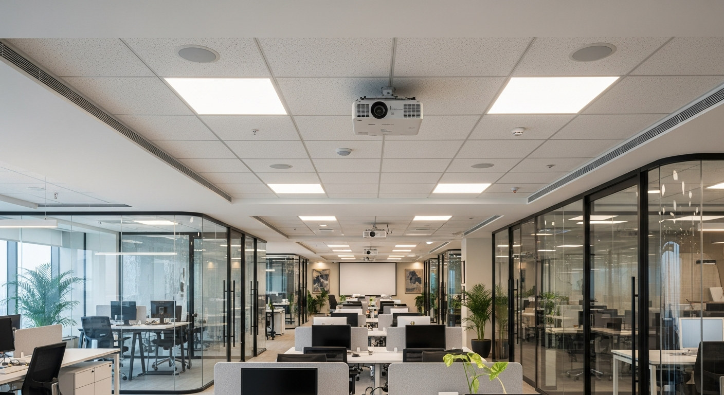 Grid ceiling corporate training centre commercial Marathahalli Bangalore — Elysian False Ceiling
