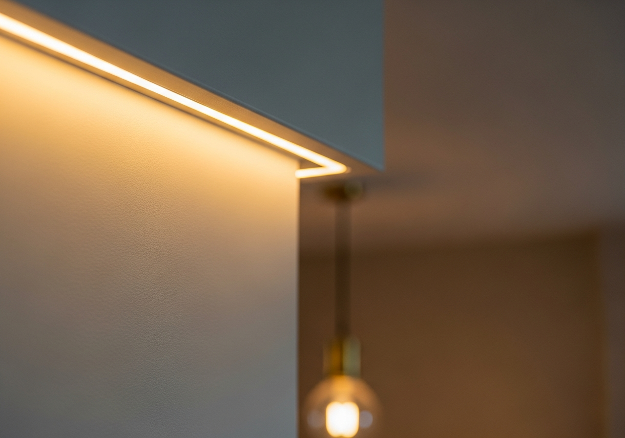 Living room POP ceiling with cove lighting in HSR Layout apartment — Elysian False Ceiling
