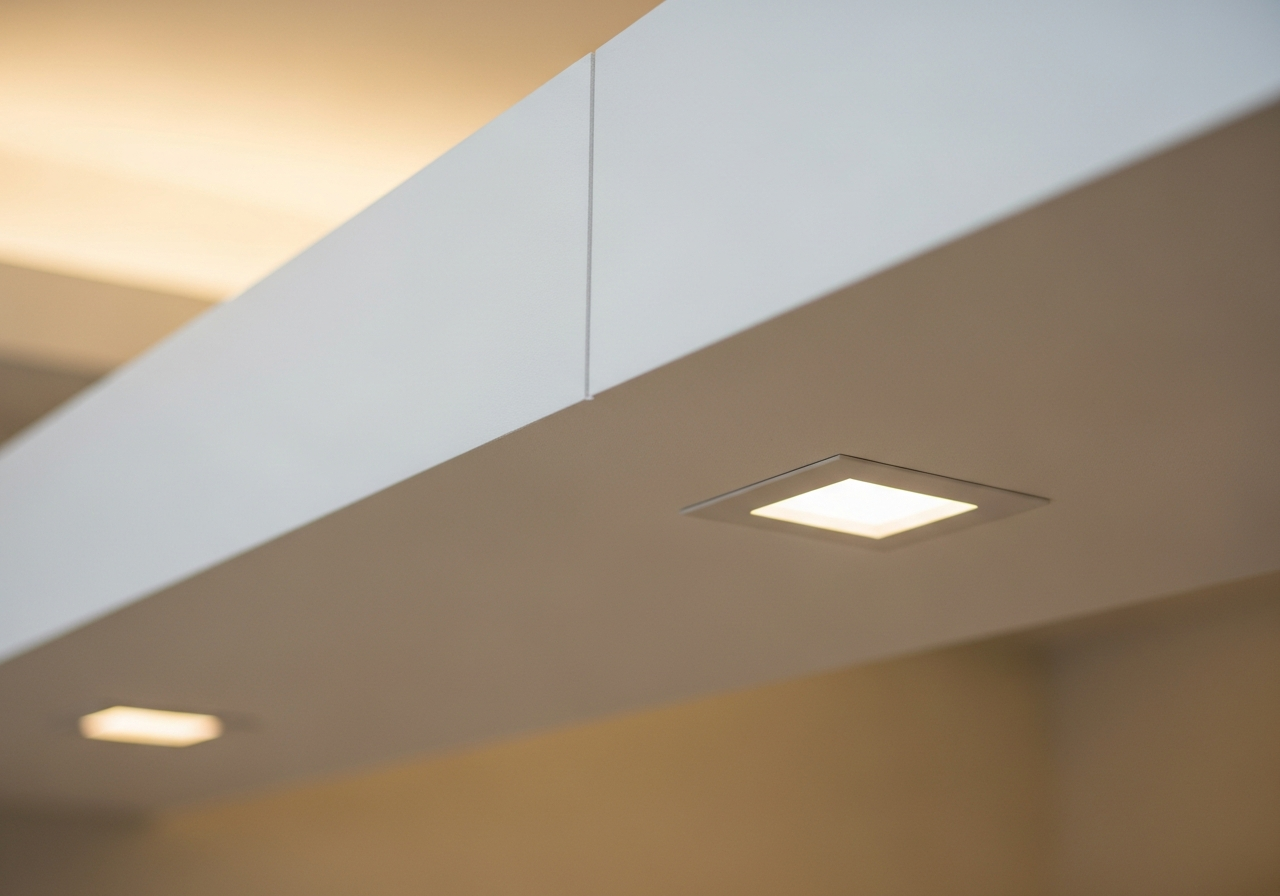 Treatment room with flat POP ceiling and shadow-free recessed panel lights — Elysian False Ceiling