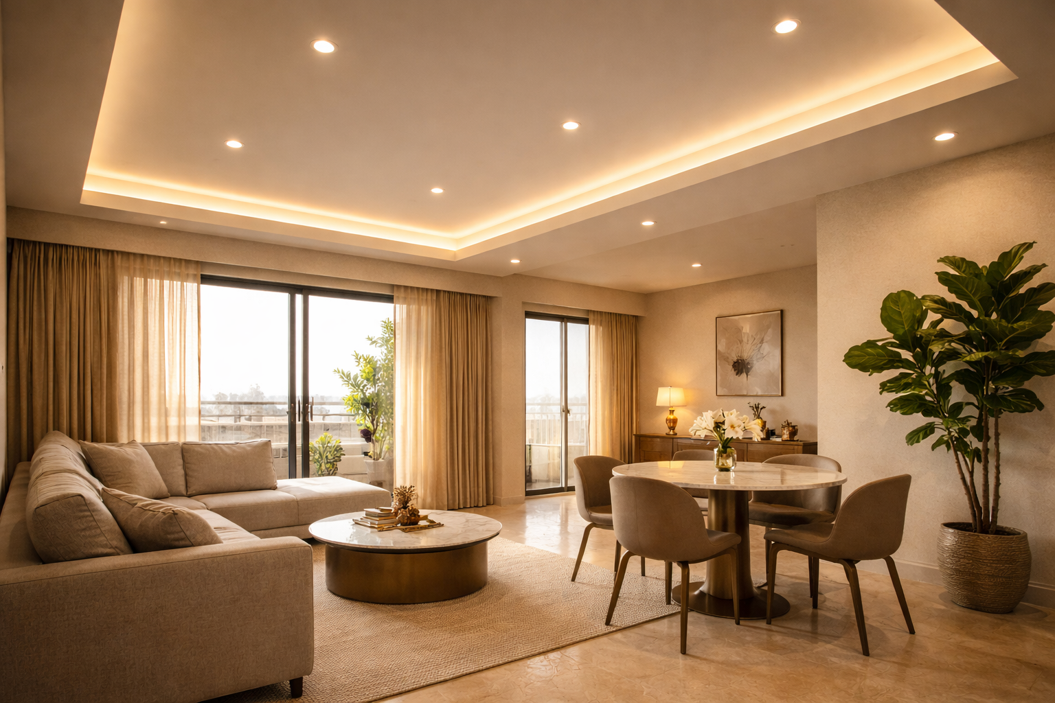 POP false ceiling with smooth curved edges and recessed lighting in a Bangalore bedroom — Elysian False Ceiling